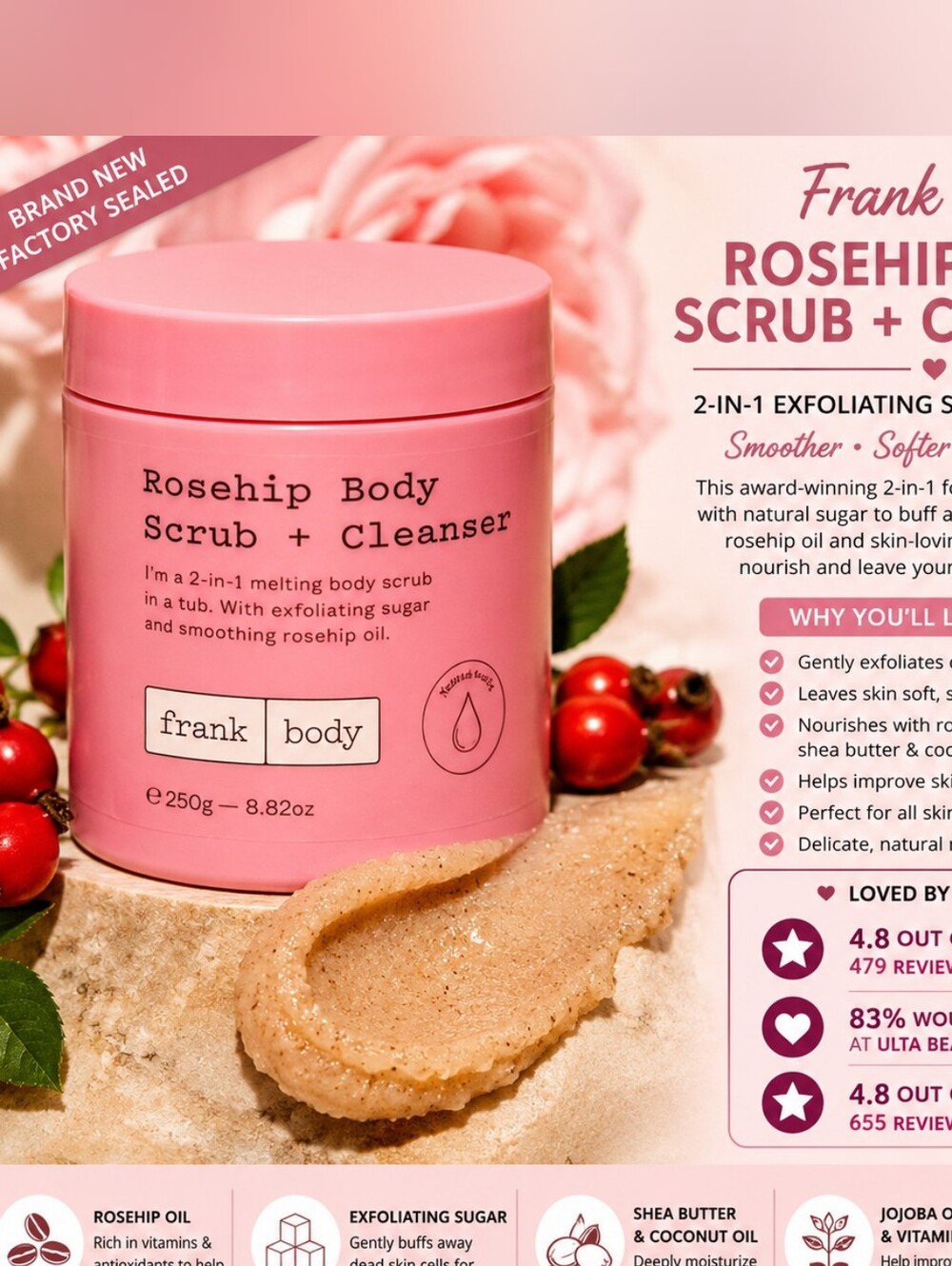 Frank Rosehip Body Scrub + Cleanser — Pink